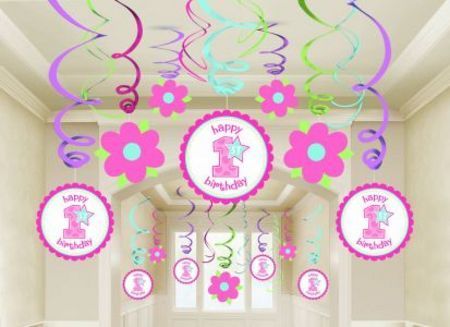 We Like To Party First Birthday Girl Swirl Decorations