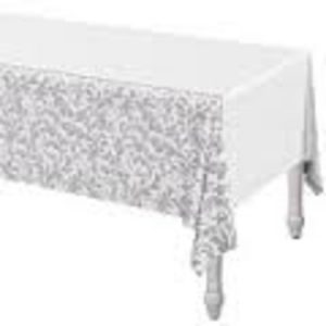 We Like To Party Silver Elegant Scroll Tablecover