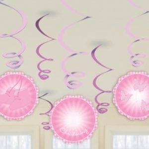 We Like To Party Christening Party Supplies & Decorations Pink Booties Swirl Decorations