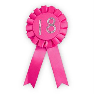 We Like To Party Glitzy 18th Pink Award Rosette Ribbon