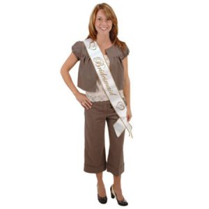 We Like To Party Hens Night Bridesmaid Sash White With Gold Writing