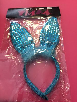 We Like To Party Head Band Bunny Ears Blue Sequined