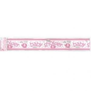 We Like To Party Umbrellaphants Pink Baby Shower Foil Banner