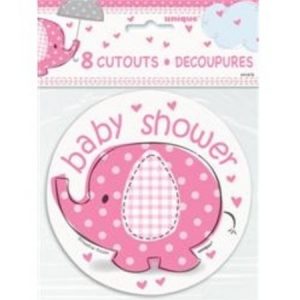 We Like To Party Umbrellaphants Pink Baby Shower Cutouts 8pk