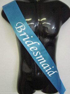 We Like To Party Hens Night Bridesmaid Sash Blue With White Writing