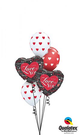 We Like To Party Red Black Valentine Hearts Balloon Bouquet