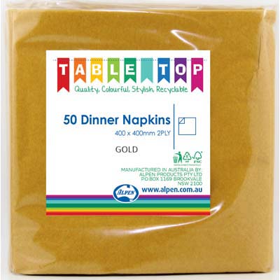 We Like To Party Plain Tableware Dinner Napkins Gold 50pk