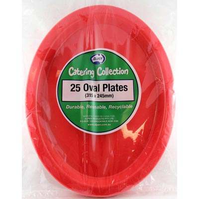 We Like To Party Plain Tableware Plastic Oval Plates Red 25pk