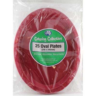 We Like To Party Plain Tableware Plastic Oval Plates Burgundy 25pk