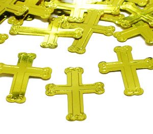 We Like To Party Table Confetti Embossed Gold Crosses