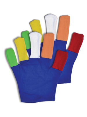 We Like To Party! blue coloured gloves with multi coloured fingers