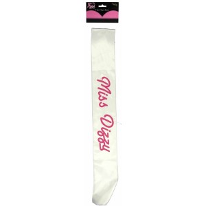 We Like To Party Miss Dizzy White Sash With Pink Writing