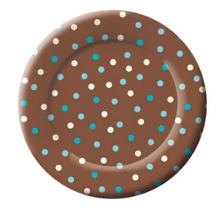 We Like To Party Blue & Ivory Dots on Chocolate Brown Background Lunch Plates