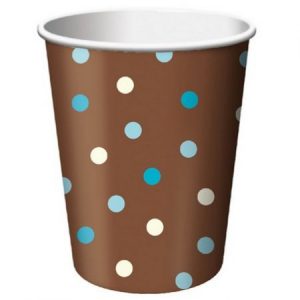 We Like To Party Blue & Ivory Dots on Chocolate Brown Background Paper Cups