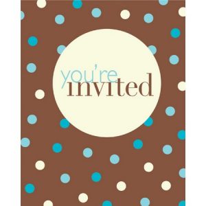 We Like To Party Blue & Ivory Dots on Chocolate Brown Background Invitations & Envelopes