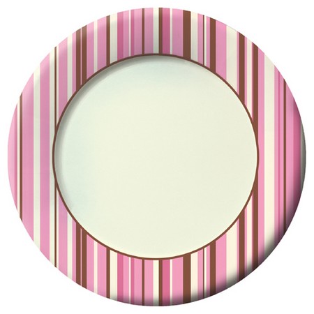 We Like To Party Pink Ivory Brown Stripes Round Paper Plates