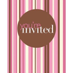 We Like To Party Pink Ivory Brown Stripes Invitations & Envelopes