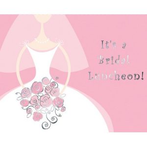 We Like To Party Bridal Bouquet Wedding Dress Luncheon Invitations & Envelopes Pink And White