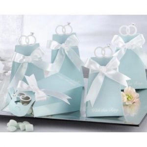 We Like To Party Aqua Wedge Shaped Favour Box With Die-Cut Wedding Rings