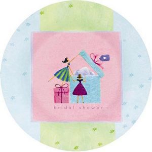 We Like To Party Pastel Colours With Bride Opening Presents Bridal Shower Dinner Plates
