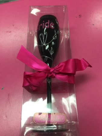 We Like To Party Black Bride Champagne Glass With Pink Bow