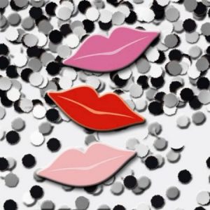 We Like To Party Jumbo Red Pink Lips Table Confetti Accented With Black & Silver Dots