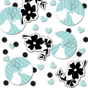 We Like To Party Two Love Birds Bridal Shower Table Confetti Pastel Green Black & White