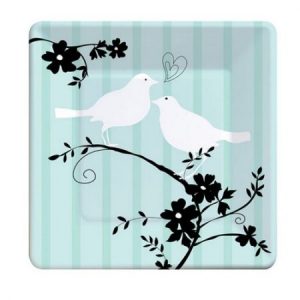 We Like To Party Two Love Birds Bridal Shower Square Plates Pastel Green Black & White