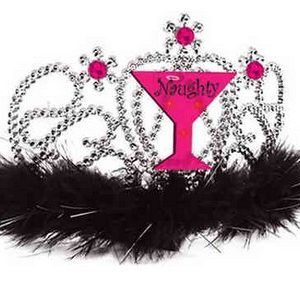 We Like To Party Naughty Girl Pink And Silver Tiara With Black Feathers