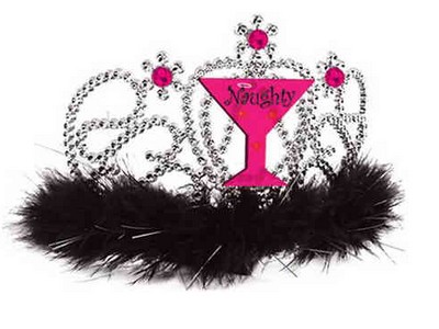 We Like To Party Naughty Girl Pink And Silver Tiara With Black Feathers