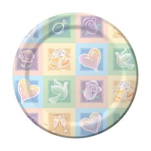 We Like To Party Symbols Of Love Bridal Shower Dinner Plates Hearts Roses Bells Doves