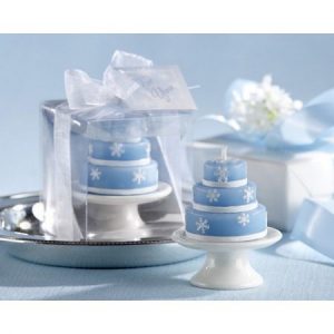 We Like To Party Blue & White Tiered Cake Candle Favour Gift