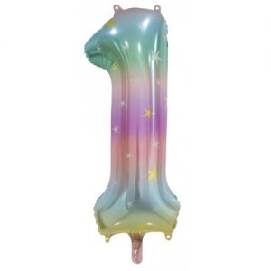 We Like To Party Megaloon Number 1 Pastel Rainbow Balloon