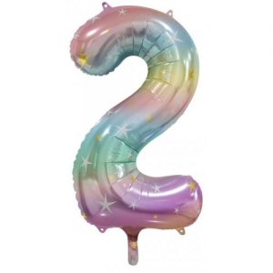 We Like To Party Megaloon Number 2 Pastel Rainbow Balloon