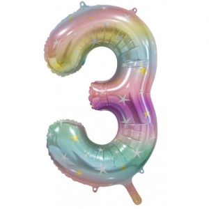 We Like To Party Megaloon Number 3 Pastel Rainbow Balloon