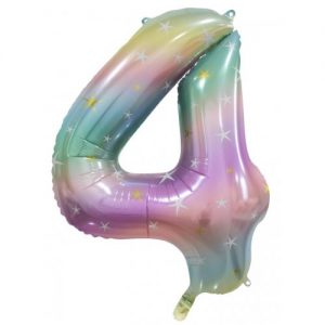 We Like To Party Megaloon Number 4 Pastel Rainbow Balloon