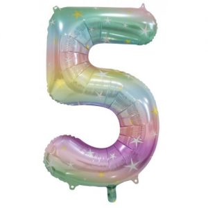We Like To Party Megaloon Number 5 Pastel Rainbow Balloon