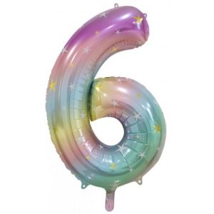 We Like To Party Megaloon Number 6 Pastel Rainbow Balloon