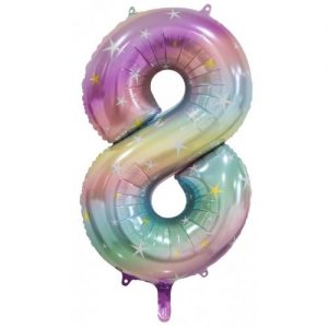 We Like To Party Megaloon Number 8 Pastel Rainbow Balloon