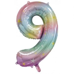 We Like To Party Megaloon Number 9 Pastel Rainbow Balloon
