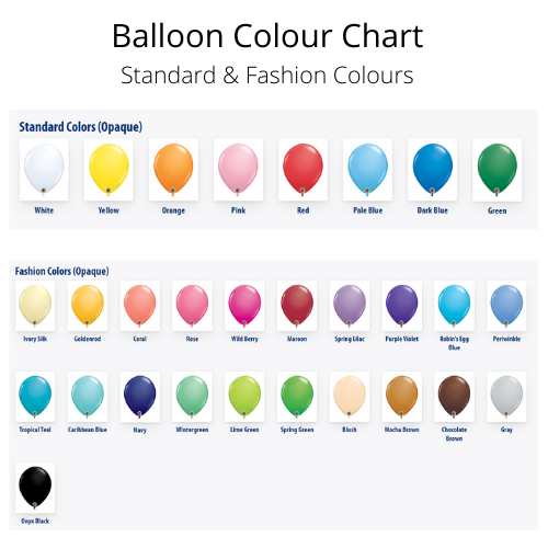 We Like To Party Standard & Fashion Latex Balloon Colour Chart