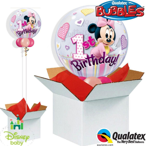 We Like To Party Minnie Mouse 1st Birthday Bubble Balloon In A Box