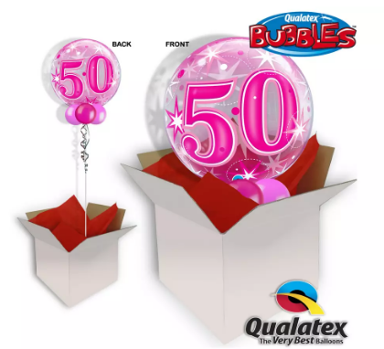 We Like To Party 50th Birthday Pink Bubble Balloon In A Box