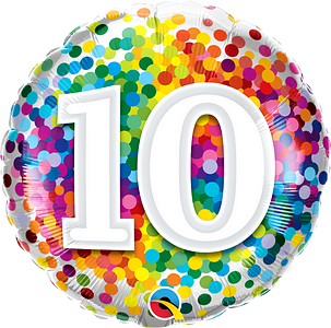 We Like To Party Rainbow Confetti Number Ten 18″ (45cm) Foil Balloon