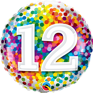 We Like To Party Rainbow Confetti Number Twelve 18″ (45cm) Foil Balloon