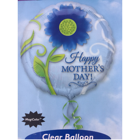 We Like To Party Mother's Day Blue Flower Clear 18" (45cm) Foil Balloon