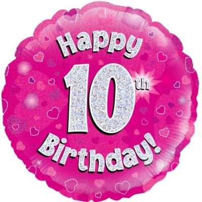 We Like To Party Happy 10th Birthday Pink Holographic 18″ (45cm) Foil Balloon