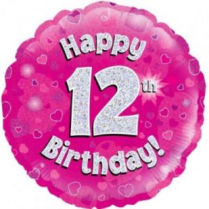 We Like To Party Happy 12th Birthday Pink Holographic 18″ (45cm) Foil Balloon