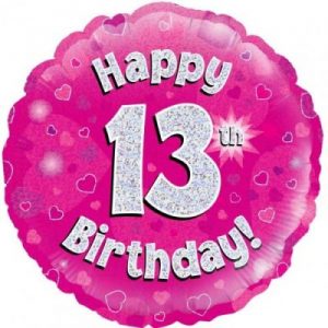 We Like To Party Happy 13th Birthday Pink Holographic 18″ (45cm) Foil Balloon
