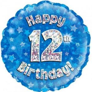 We Like To Party Happy 12th Birthday Blue Holographic 18″ (45cm) Foil Balloon